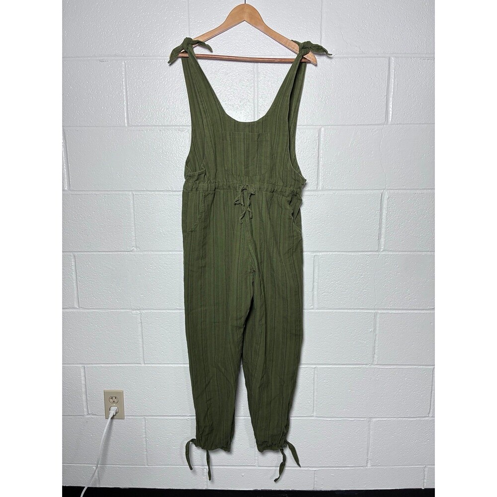 Soul Flower Green Striped Cotton Tie Strap Jumpsuit